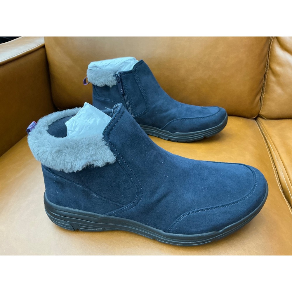 Ryka Amaze Ankle Bootie Women 10 Navy New Water Repellent Faux Fur Trim Z1220